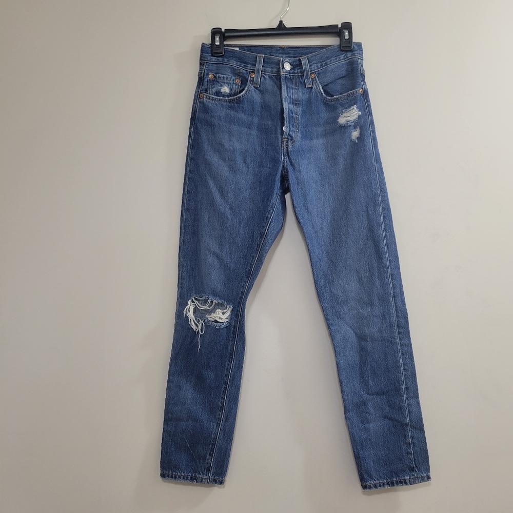 Levi's 501 skinny jeans mid rinse distressed 25 x 28
